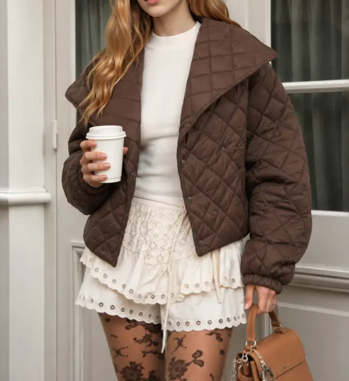 Quilted Shawl Collar Cropped Jacket