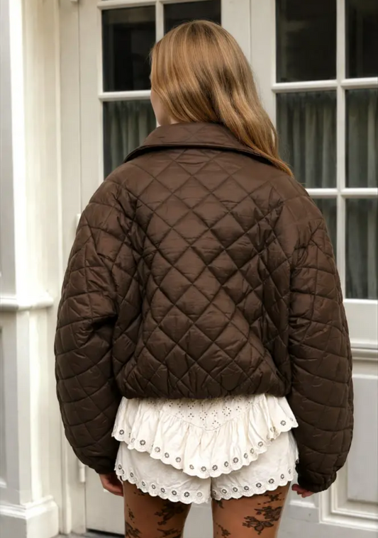 Quilted Shawl Collar Cropped Jacket