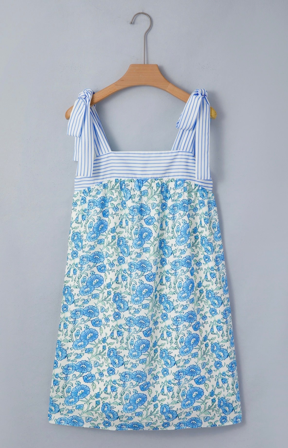 Floral Stripe Patchwork Bow Strap Dress